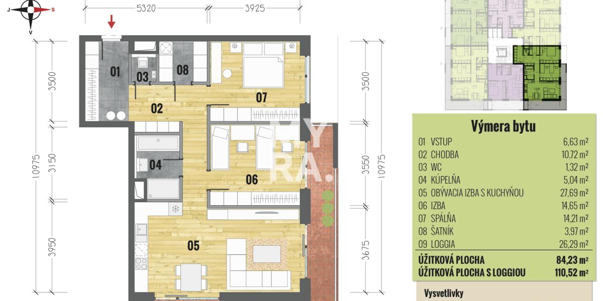Priestranný 3-izbový byt v novostavbe, 2 x parking, komora a pivnica