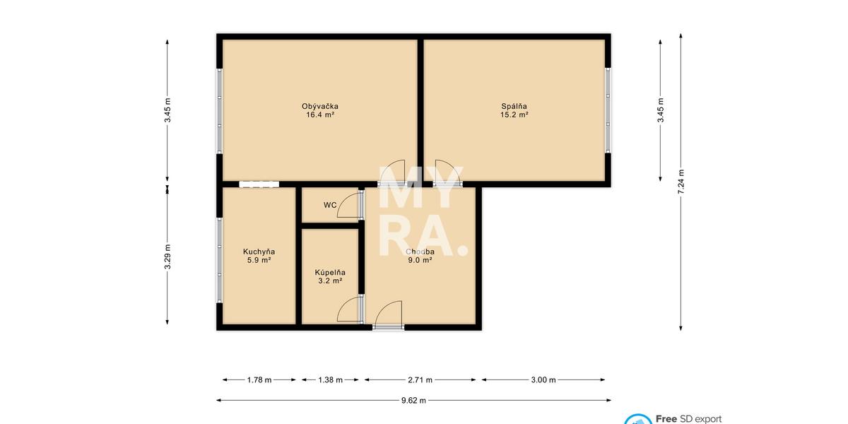 PRENÁJOM 2-izbového bytu 52 m2, Košice - Terasa