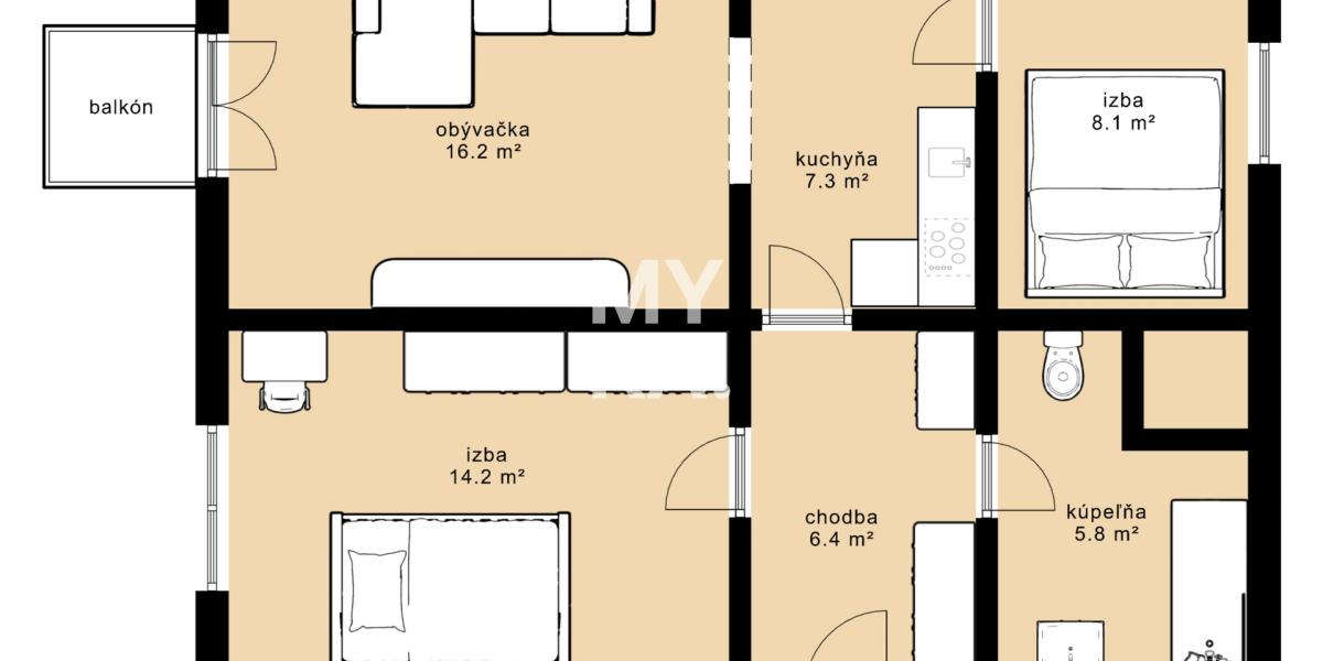 PREDAJ / 2,5-izbový byt 57 m2 s balkónom/ ul. Majakovského / Prešov