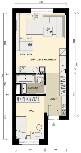 Byt 49,20 m2, novostavba v centre Košíc, podlahové kúrenie, stropné chladenie, výška stropov 2,8 m
