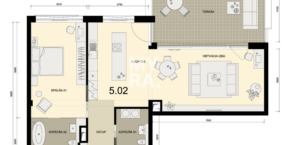 Priestranný 2 izbový byt, 90 m2, s veľkou terasou 28 m2, v novostavbe, centrum Košíc