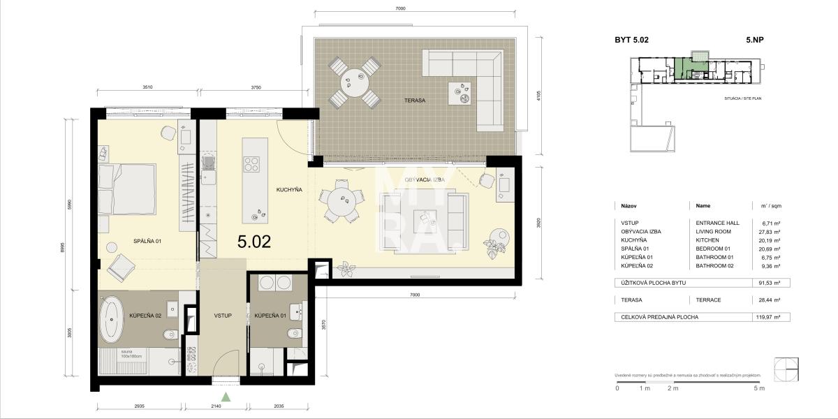 Nadštandardný 2-izbový byt 5.02 s veľkou terasou v novostavbe v centre Košíc