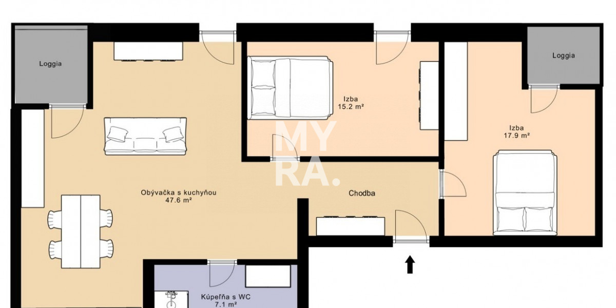 3 izbový byt s dvoma loggiami – ul. Jána Pavla II, Prešov