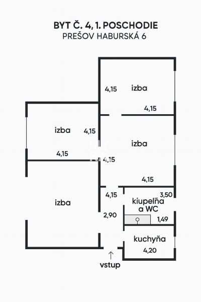 4-izbový byt s výmerou 87 m² – Prešov, Haburská – Nižná Šebastová