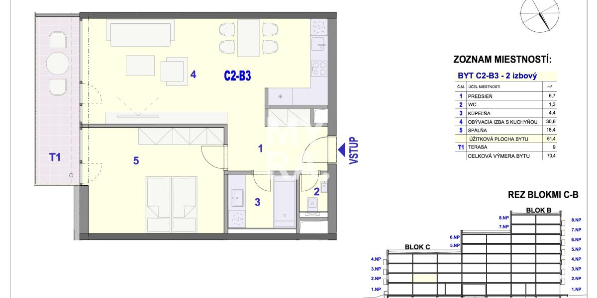 2-izbový byt C2-B3 v Bytovom komplexe Ipeľská