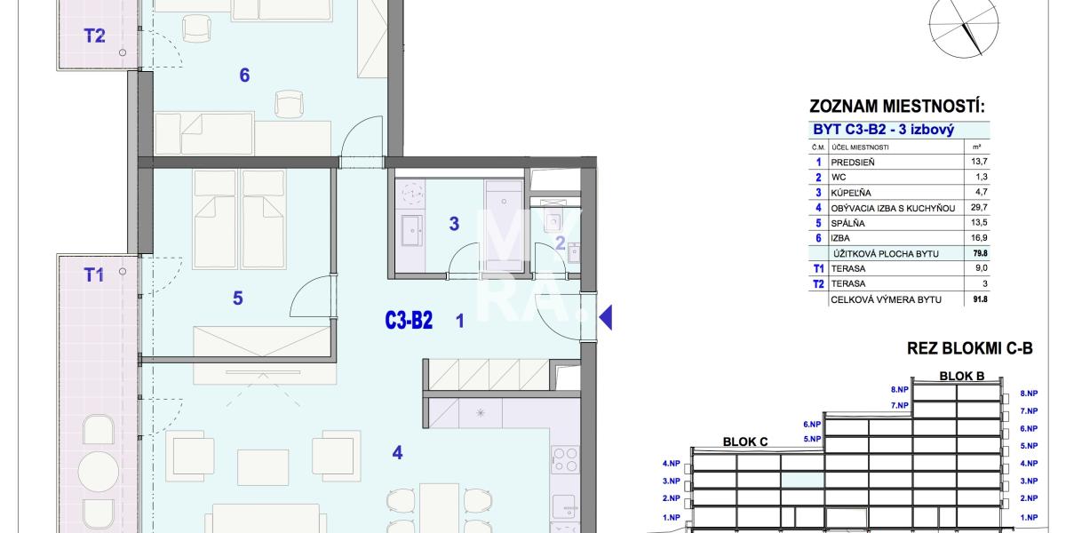 3-izbový byt C3-B2 v Bytovom komplexe Ipeľská