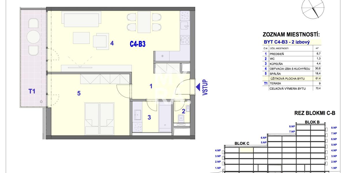 2-izbový byt C4-B3 v Bytovom komplexe Ipeľská
