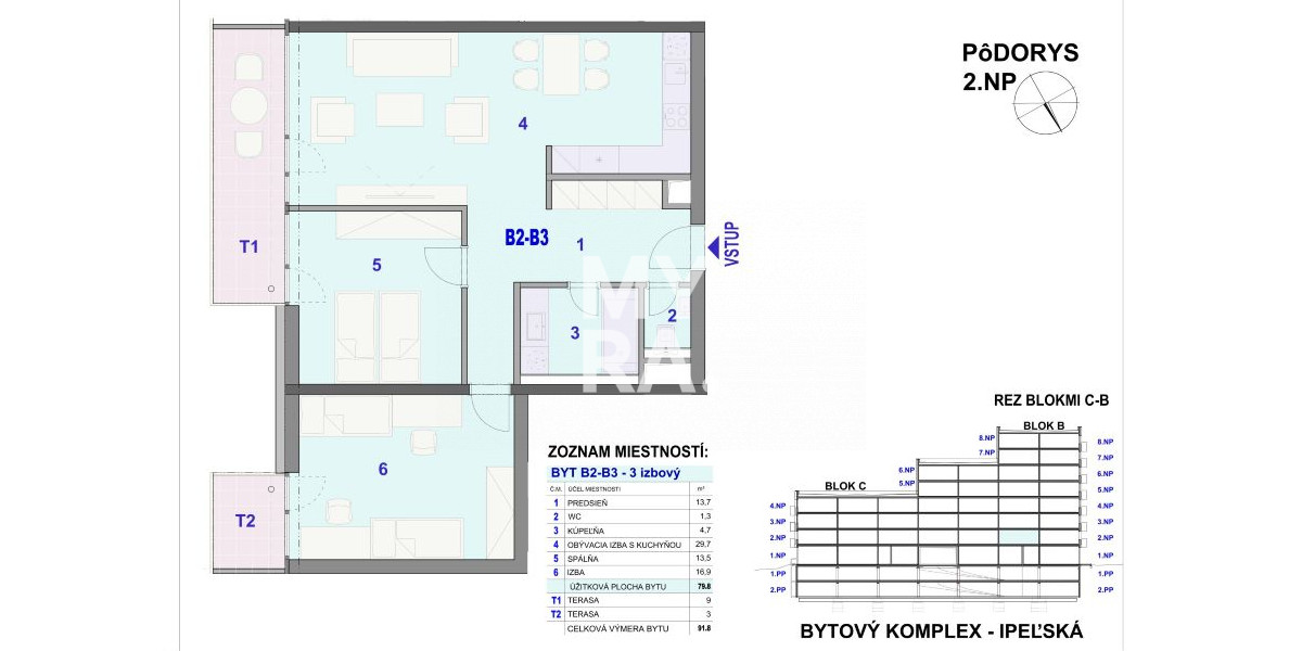 3 izbový byt, 91,8m2 -  BYTOVÝ DOM IPEĽSKÁ - NOVOSTAVBA