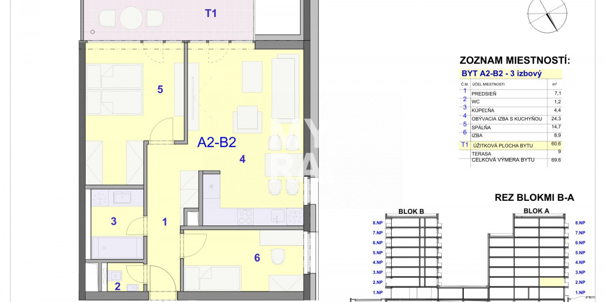 3 izbový byt, novostavba, veľká loggia, sídlisko Terasa