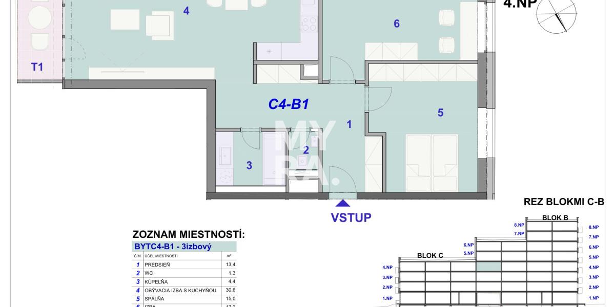 3 izbový byt, 82 m2 + terasa na ideálnom 3 poschodí novostavby