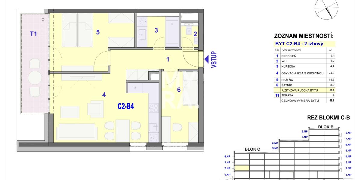 2 izbový byt, 69,6m2 -  BYTOVÝ DOM IPEĽSKÁ - NOVOSTAVBA