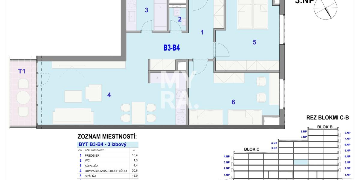 3 izbový byt, 87m2 -  BYTOVÝ DOM IPEĽSKÁ - NOVOSTAVBA