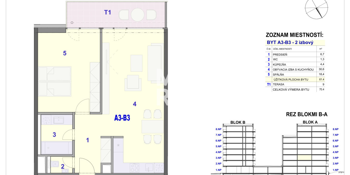 2 izbový byt, 70,40m2 -  BYTOVÝ DOM IPEĽSKÁ - NOVOSTAVBA