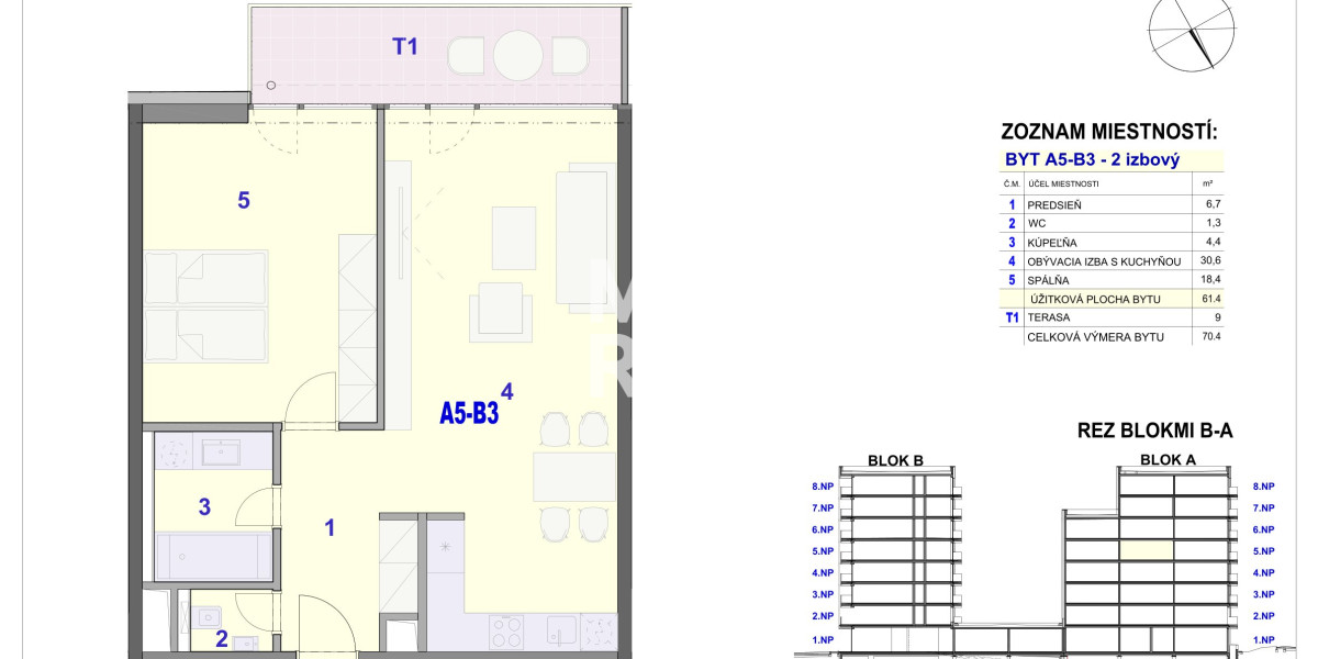 2 izbový byt, 70,40m2 -  BYTOVÝ DOM IPEĽSKÁ - NOVOSTAVBA