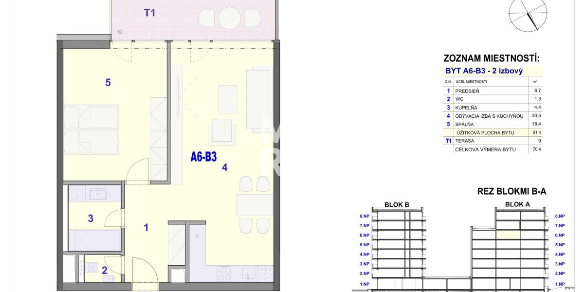 2 izbový byt, 70,40m2 -  BYTOVÝ DOM IPEĽSKÁ - NOVOSTAVBA