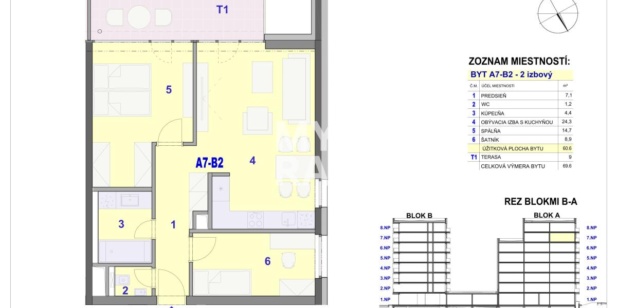 2 izbový byt, 69,6m2 -  BYTOVÝ DOM IPEĽSKÁ - NOVOSTAVBA