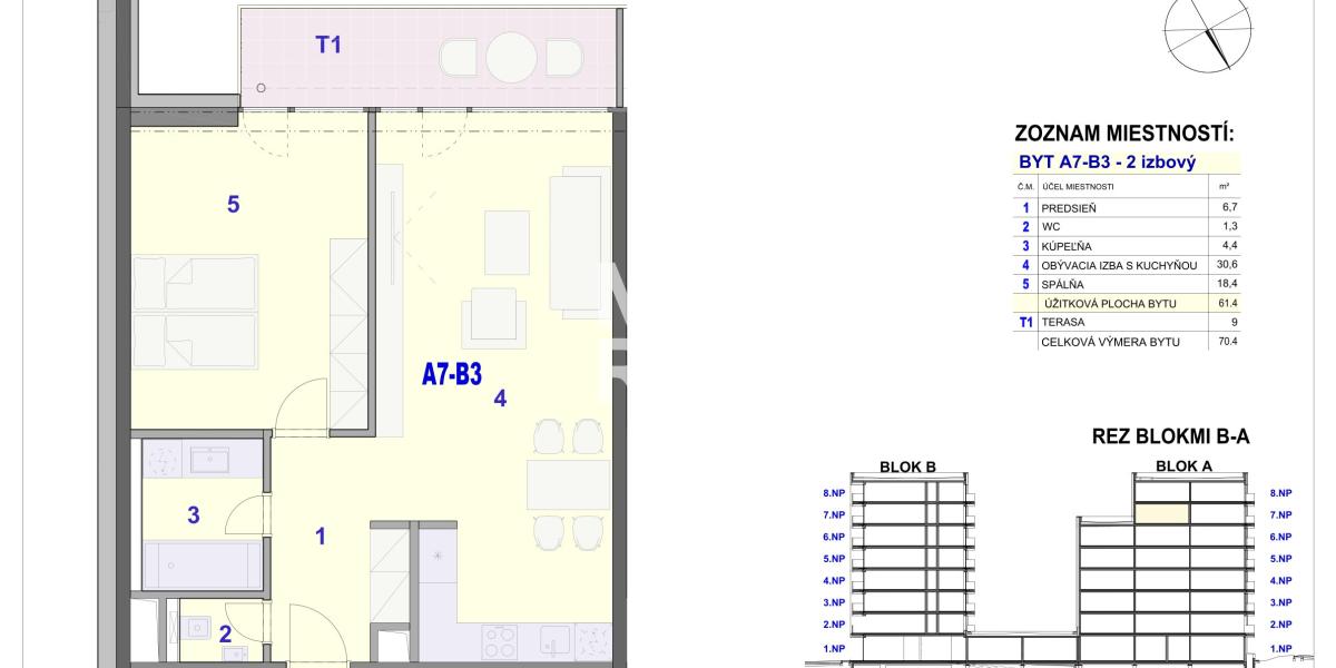 2 izbový byt, 70,40m2 -  BYTOVÝ DOM IPEĽSKÁ - NOVOSTAVBA