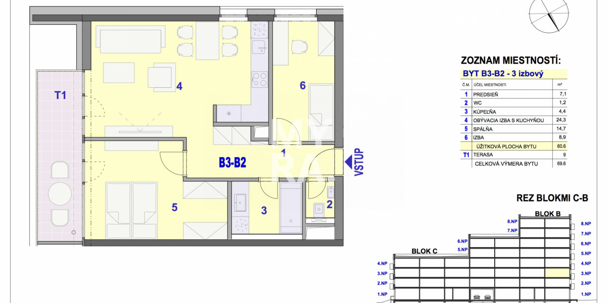 3-izbový byt B3-B2 v Bytovom komplexe Ipeľská