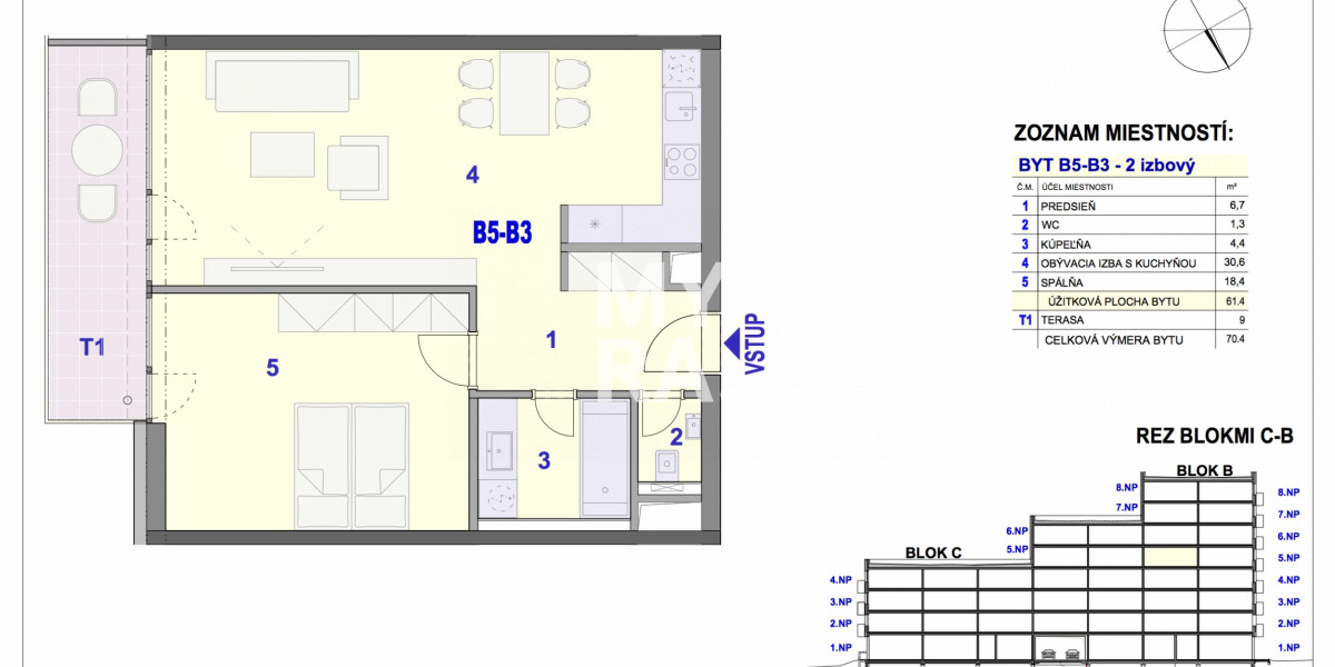 2-izbový byt B5-B3 v Bytovom komplexe Ipeľská