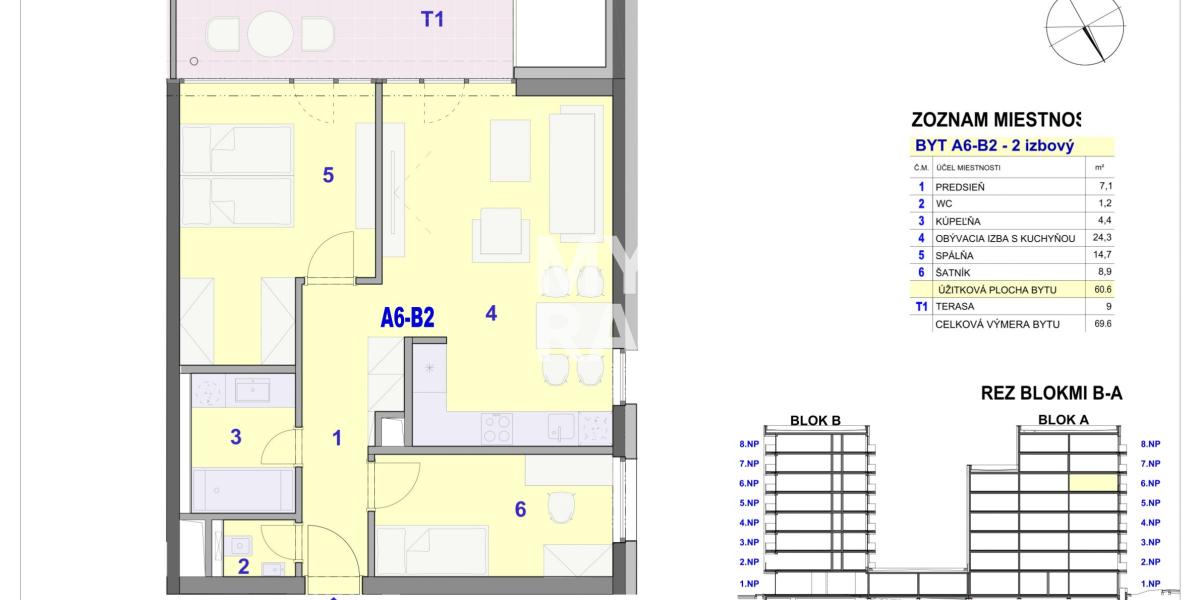 2 izbový byt, 69,60m2 -  BYTOVÝ DOM IPEĽSKÁ - NOVOSTAVBA