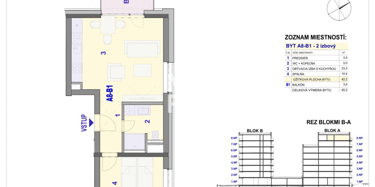 2 izbový byt, 45,20m2 -  BYTOVÝ DOM IPEĽSKÁ - NOVOSTAVBA