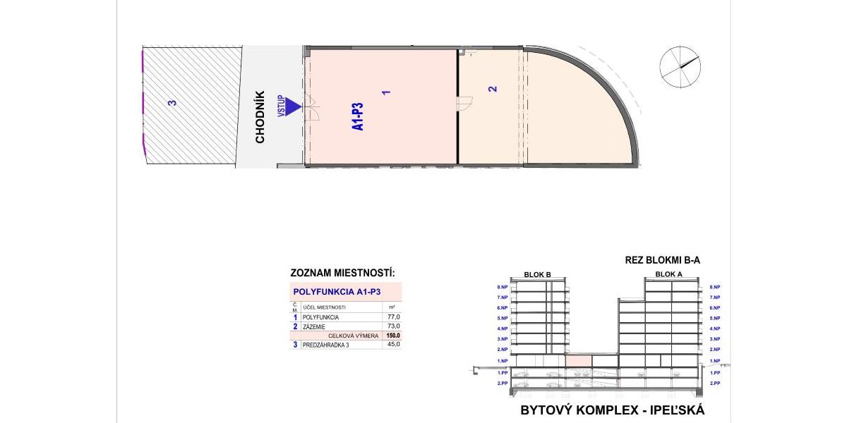 Obchodný priestor A1P3 - 150 m2  - IPEĽSKÁ