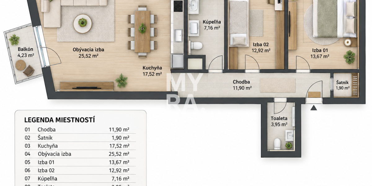 Veľkorysý 3-izbový byt v DUO I | cca 95 m² | 2× kryté parkovanie | pivnica
