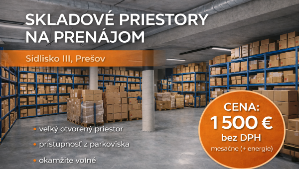 NA PRENÁJOM – skladový priestor 424 m², Prešov