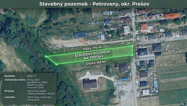 Stavebný pozemok v obci Petrovany-10 min. od centra Prešova