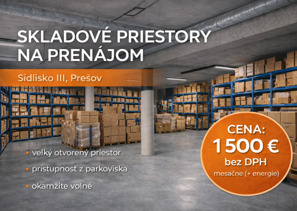 NA PRENÁJOM – skladový priestor 424 m², Prešov